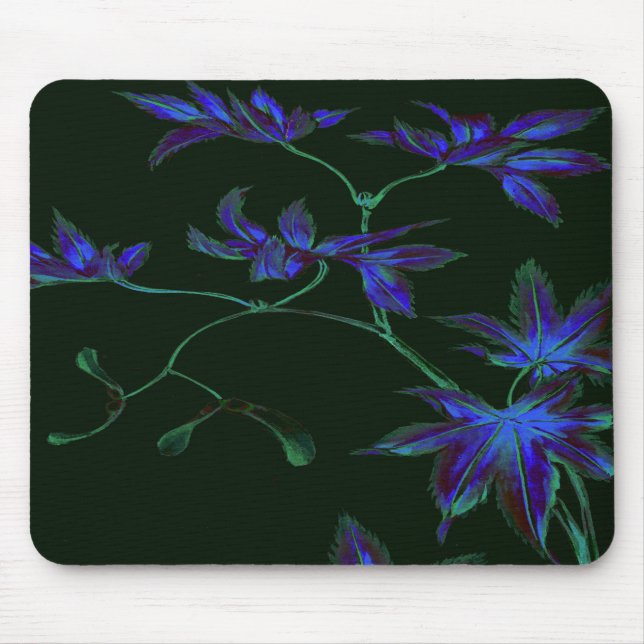 Deep Blue & Green japanische Blume Mousepad (Vorne)