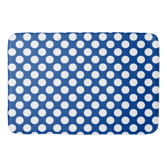 Deep Blue : Grosses weißes Polka Dot Muster Badematte (Vorderseite)