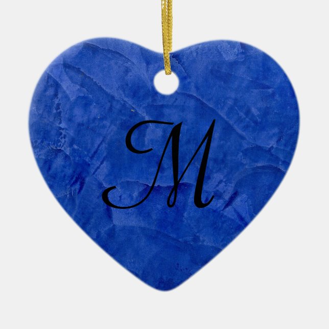 Deep Blue Imitats Stone Monogram Heart Ornament (Vorne)