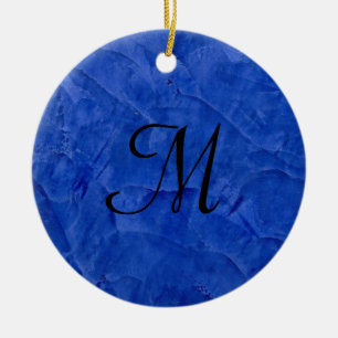 Deep Blue Imitats Stone Monogramm Circle Ornament
