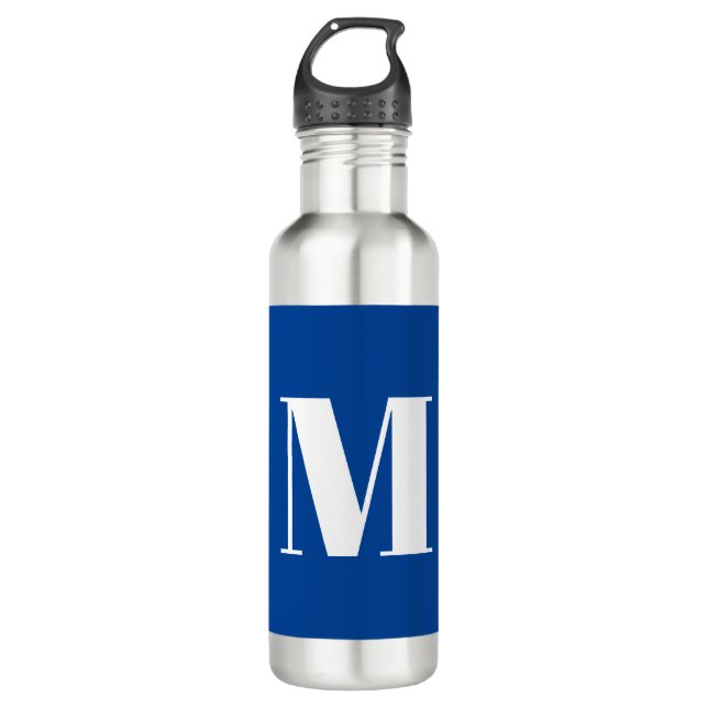 Deep Blue Initial Letter Monogram Modern Stilvoll Edelstahlflasche (Vorderseite)