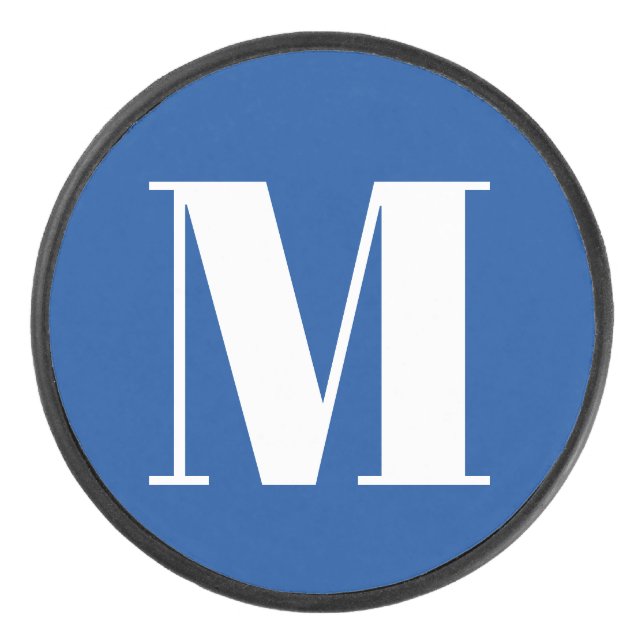Deep Blue Initial Letter Monogram Modern Stilvoll Eishockey Puck (Vorderseite)