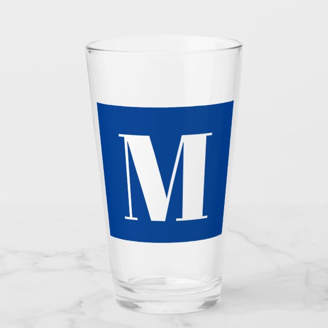 Deep Blue Initial Letter Monogram Modern Stilvoll Glas (Vorderseite)