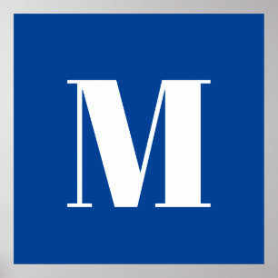 Deep Blue Initial Letter Monogram Modern Stilvoll Poster