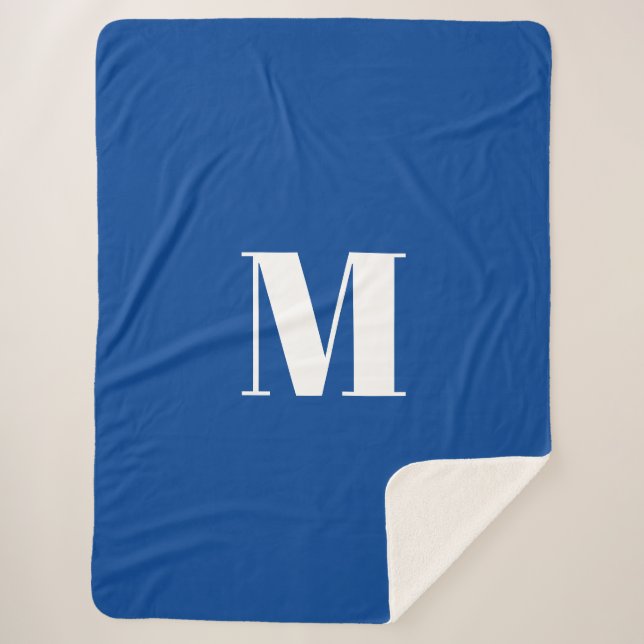 Deep Blue Initial Letter Monogram Modern Stilvoll Sherpadecke (Vorderseite)