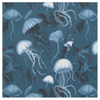 Deep Blue Jellyfish Fabric Stoff
