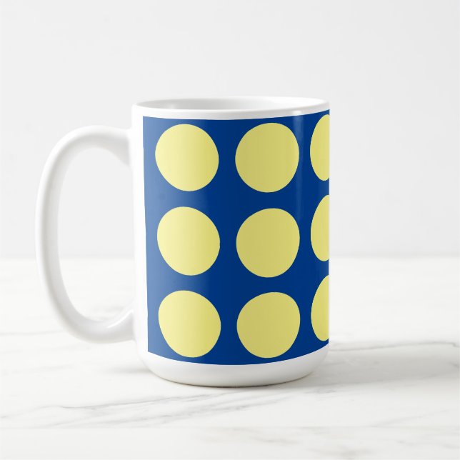 Deep Blue Light Yellow Polka Dots Trendy Kaffeetasse (Links)