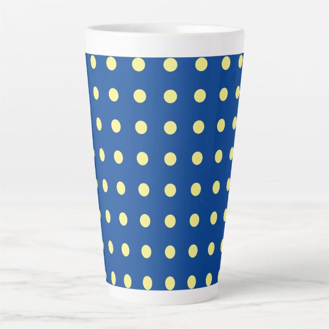 Deep Blue Light Yellow Polka Dots Trendy Milchtasse (Vorderseite)