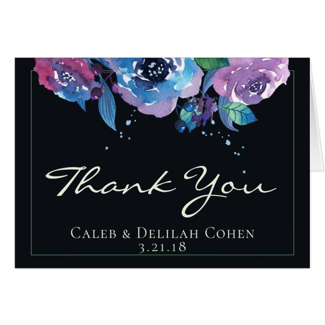 Deep Blue Lila Moody Twilight Floral Wedding (Vorderseite (Horizontal))