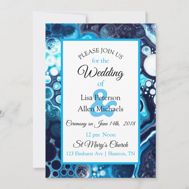 Deep Blue Marble Fluid Art Einladung (Vorderseite)