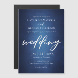 Deep Blue Minimalistisch Typografy Lakeside Weddin Magneteinladung