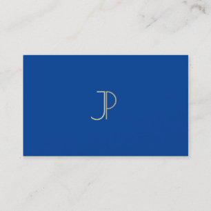 Deep Blue Modern Monogram Elegant Beruflich Visitenkarte