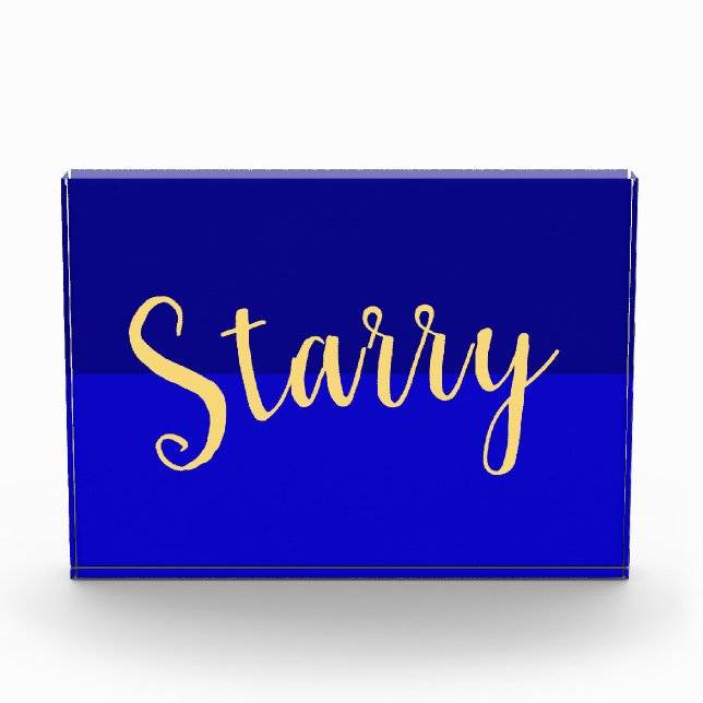 Deep Blue Night Sky Elegante Warm "Starry" Script Fotoblock (Vorderseite)