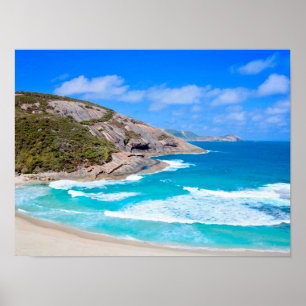 Deep Blue Ocean Gentle Waves Rocks Fotografie Poster