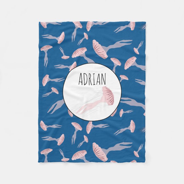 Deep Blue Ocean Jellyfish Pattern Individuelle Nam Fleecedecke (Vorderseite)