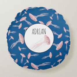 Deep Blue Ocean Jellyfish Pattern Individuelle Nam Rundes Kissen