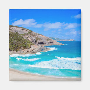 Deep Blue Ocean Waves Cliffs Blue Sky Foto Magnet