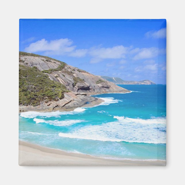 Deep Blue Ocean Waves Cliffs Blue Sky Foto Magnet (Vorne)