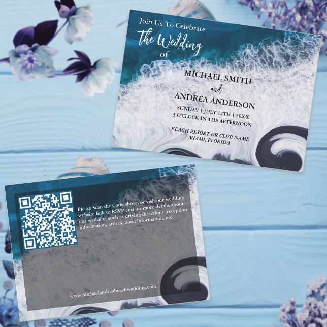 Deep Blue Ocean Waves Modern Beach Wedding QR Code (Von Creator hochgeladen)