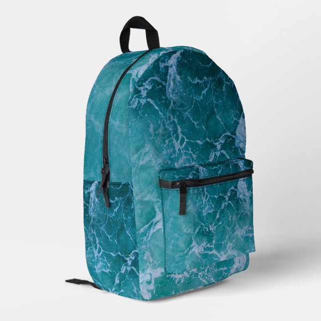 Deep Blue Ocean Waves School Bedruckter Rucksack (Rückseitige Ecke links)
