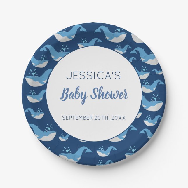 Deep Blue Ocean Whale Baby Boy Baby Dusche Pappteller (Vorderseite)