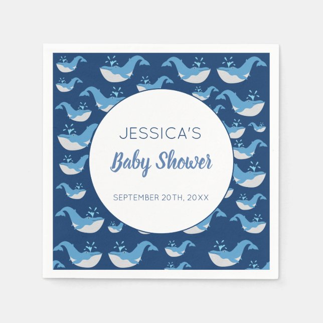 Deep Blue Ocean Whale Baby Boy Baby Dusche Serviette (Vorderseite)