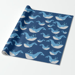 Deep Blue Ocean Whale Muster Geschenkpapier