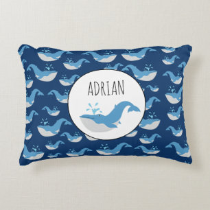 Deep Blue Ocean Whale Muster Individuelle Name Dekokissen