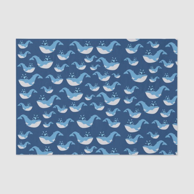 Deep Blue Ocean Whale Muster Seidenpapier (Vorderseite)