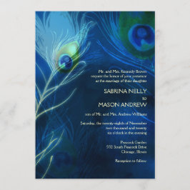 Deep Blue Peacock Feathers Modern Wedding Einladung