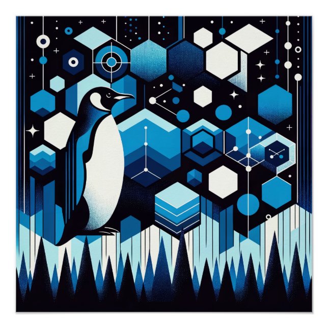 Deep Blue Pinguin im Winter Antarktiswald Poster (Vorderseite)