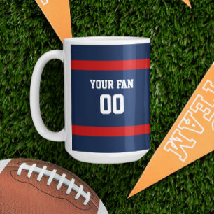 Deep Blue, Red & White Football Team Personalisier Tasse