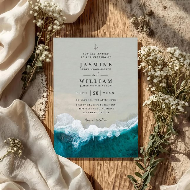 Deep Blue Sea Destination Elegant QR Code Wedding Einladung (Von Creator hochgeladen)