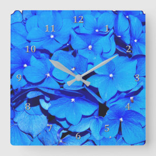 Deep Blue Spring Hydrangea Flowers Quadratische Wanduhr