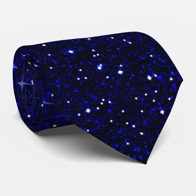 Deep Blue Starlight Kosmic Galaxy Sparkle Neck Tie Krawatte (Gerollt)