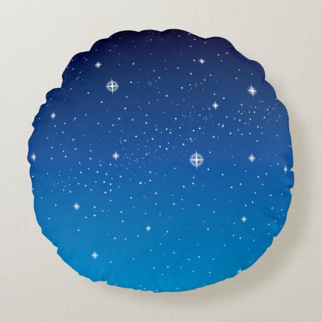 Deep Blue Starry Night Sky Rundes Kissen (Vorderseite)