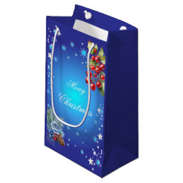 Deep Blue Stars und Red Berries Frohe Weihnachten Kleine Geschenktüte