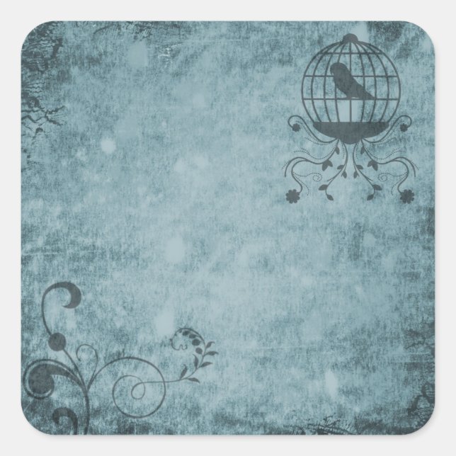 Deep Blue Steampunk Bird Cage Floral Stickers (Vorderseite)