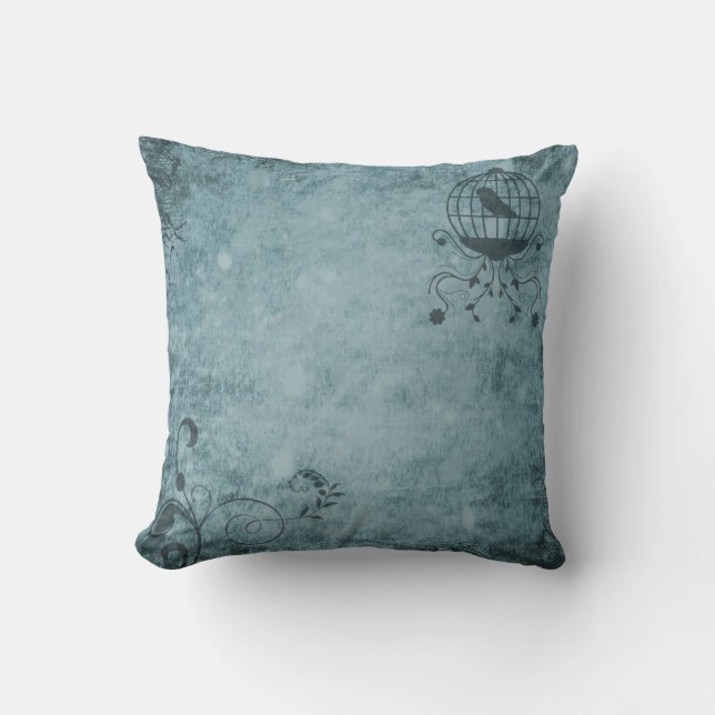 Deep Blue Steampunk Bird Cage Pillow 16" x 16" Kissen (Vorderseite)