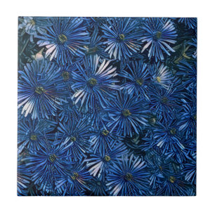 Deep Blue Stylized Blume Fliese