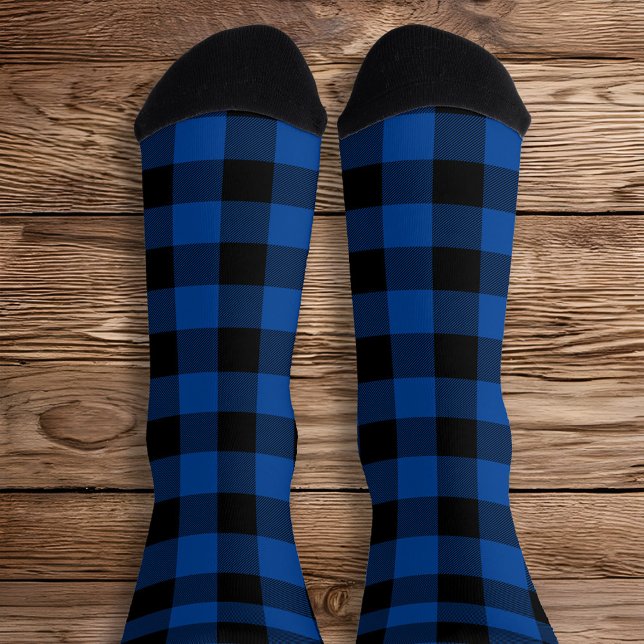 Deep Blue und Black Buffalo Kariert Socken (Blue and Black Buffalo Plaid Socks)
