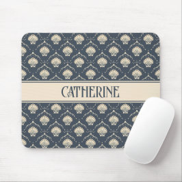Deep Blue und Cream Seashell Muster Personalisiert Mousepad
