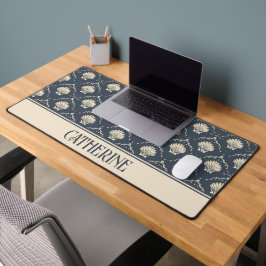 Deep Blue und Cream Seashell Muster Personalisiert Schreibtischunterlage