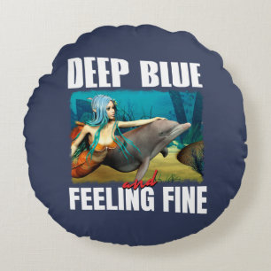 Deep Blue und Gefühl Fine Mermaid und Dolphin Rundes Kissen