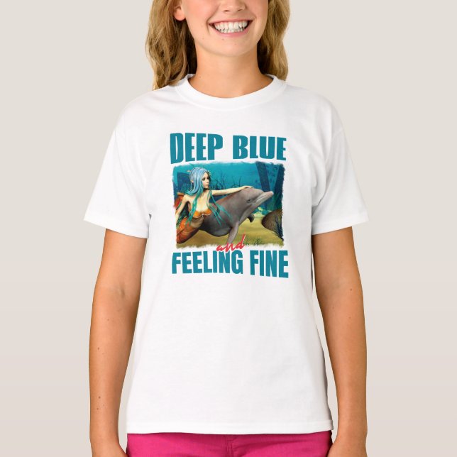 Deep Blue und Gefühl Fine Mermaid und Dolphin T-Shirt (Vorderseite)
