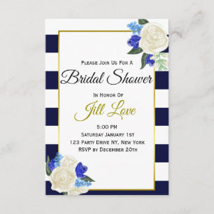 Deep Blue und Gold Floral Brautparty laden ein Einladung