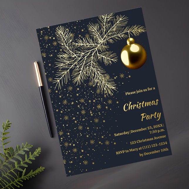 Deep blue und Gold Weihnachtszeit-Party Einladung (Von Creator hochgeladen)