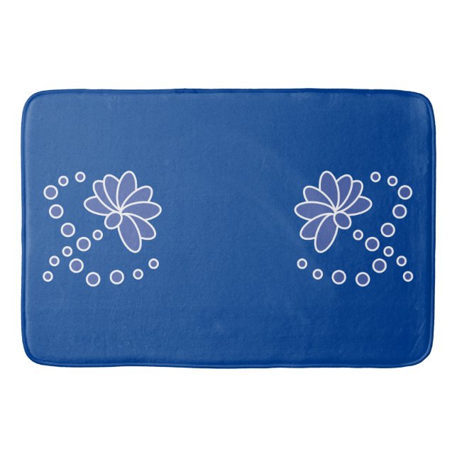 Deep Blue und Medium Moderne Blume Badematte (Vorderseite)