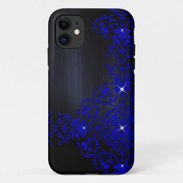 Deep Blue Verziert Damask Case-Mate iPhone Hülle (Rückseite)