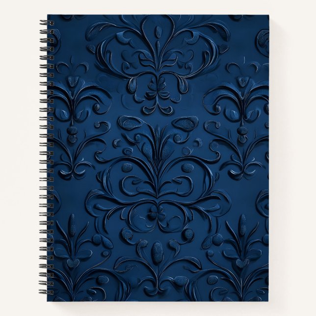 Deep Blue Verziert Pattern Notizbuch (Vorderseite)